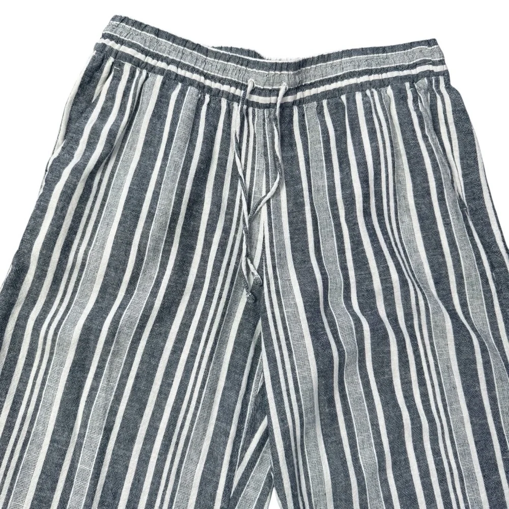 Banana Republic Striped Gray Linen Blend Wide Leg Cropped  Pants